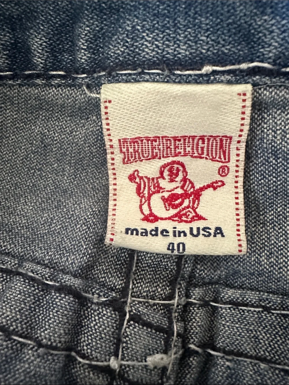 True Religion Ricky Super T Men’s Jeans Blue Patch Thick Stitch Size 40x34